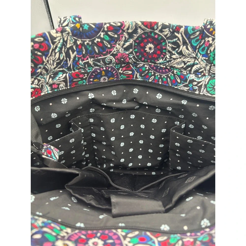 Vera Bradley Stained glass medallion Cotton Tote Bag Navy Floral Shoulder Bag
